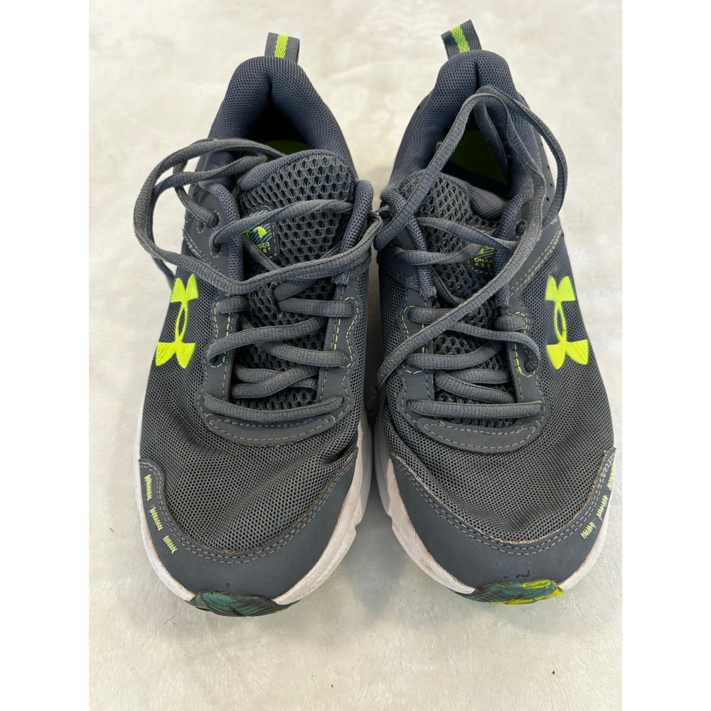 Under Armour Charged Assert 10 Grey Lime Green Running Shoes 3026182-102 Boys 6Y